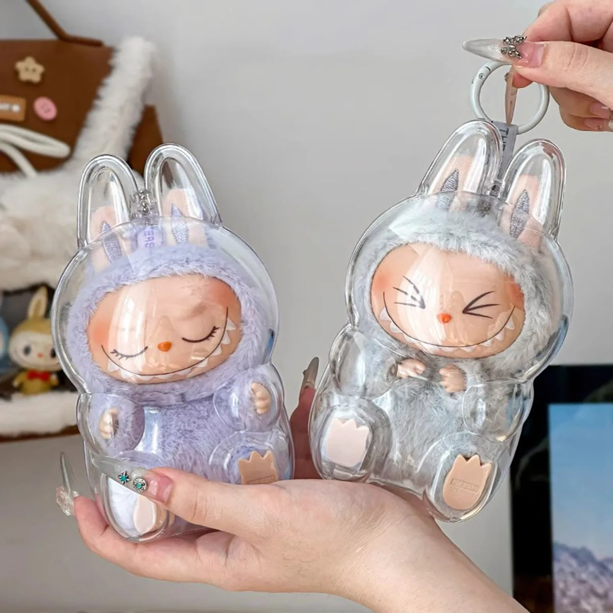 

Прозрачный защитный чехол для Labubu v2, защитный акриловый чехол для хранения плюшевых кукол, сумка для демонстрации