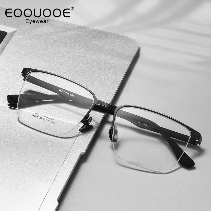 

Eoouooe Men's Glasses Frame Myopia Reading Eyeglasses Clear Lens Anti-Reflection Prescription Progressive Half Eyglasses Optics