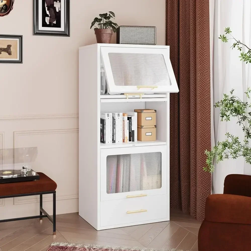 4-Tier Kitchen Pantry Cabinet with Acrylic Doors for Display and Storage, Including a Microwave Rack for Spices and Seasonings