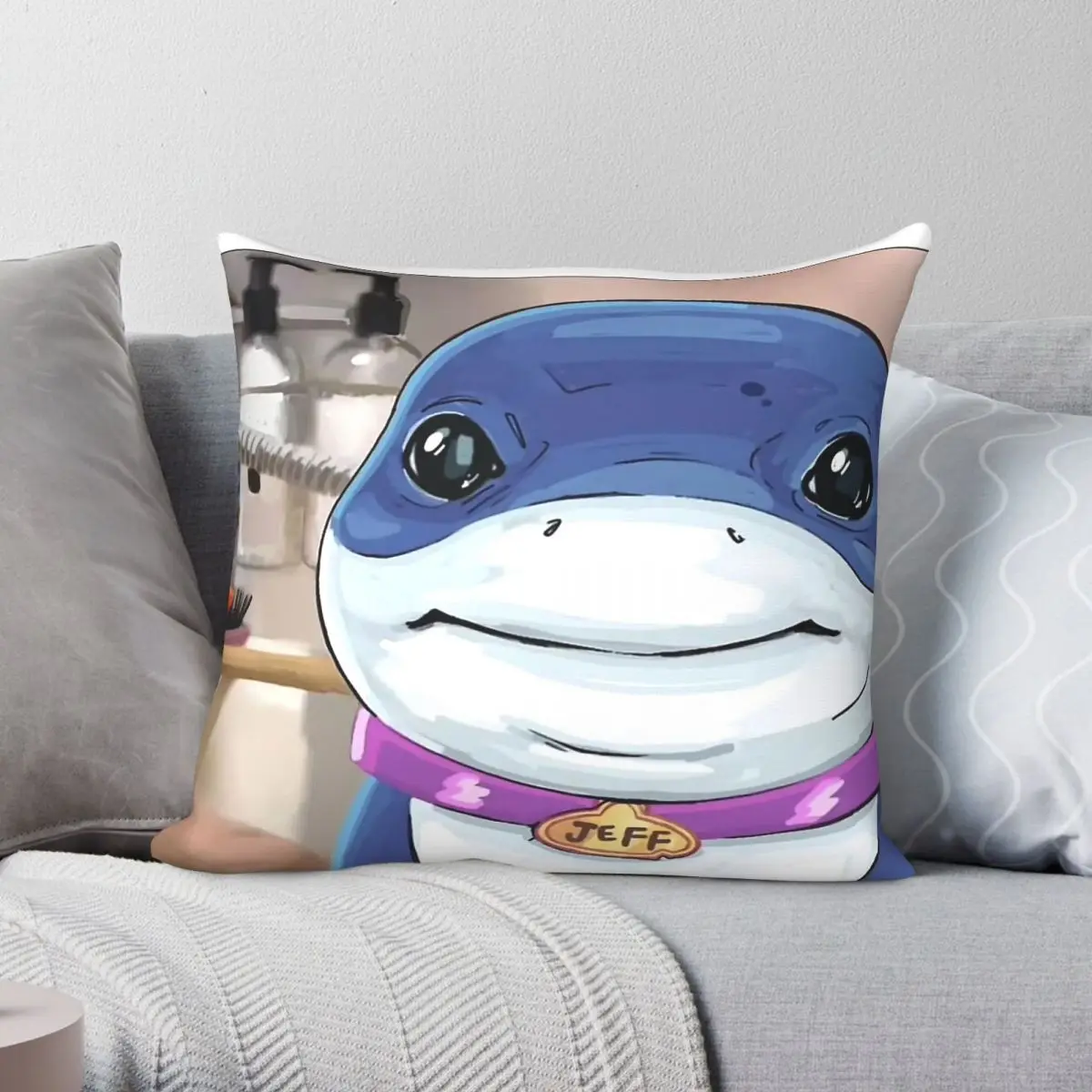 Jeff The Land Shark Square Pillowcase Polyester Linen Velvet Pattern Zip Decor Throw Pillow Case Car Cushion Cover 45x45