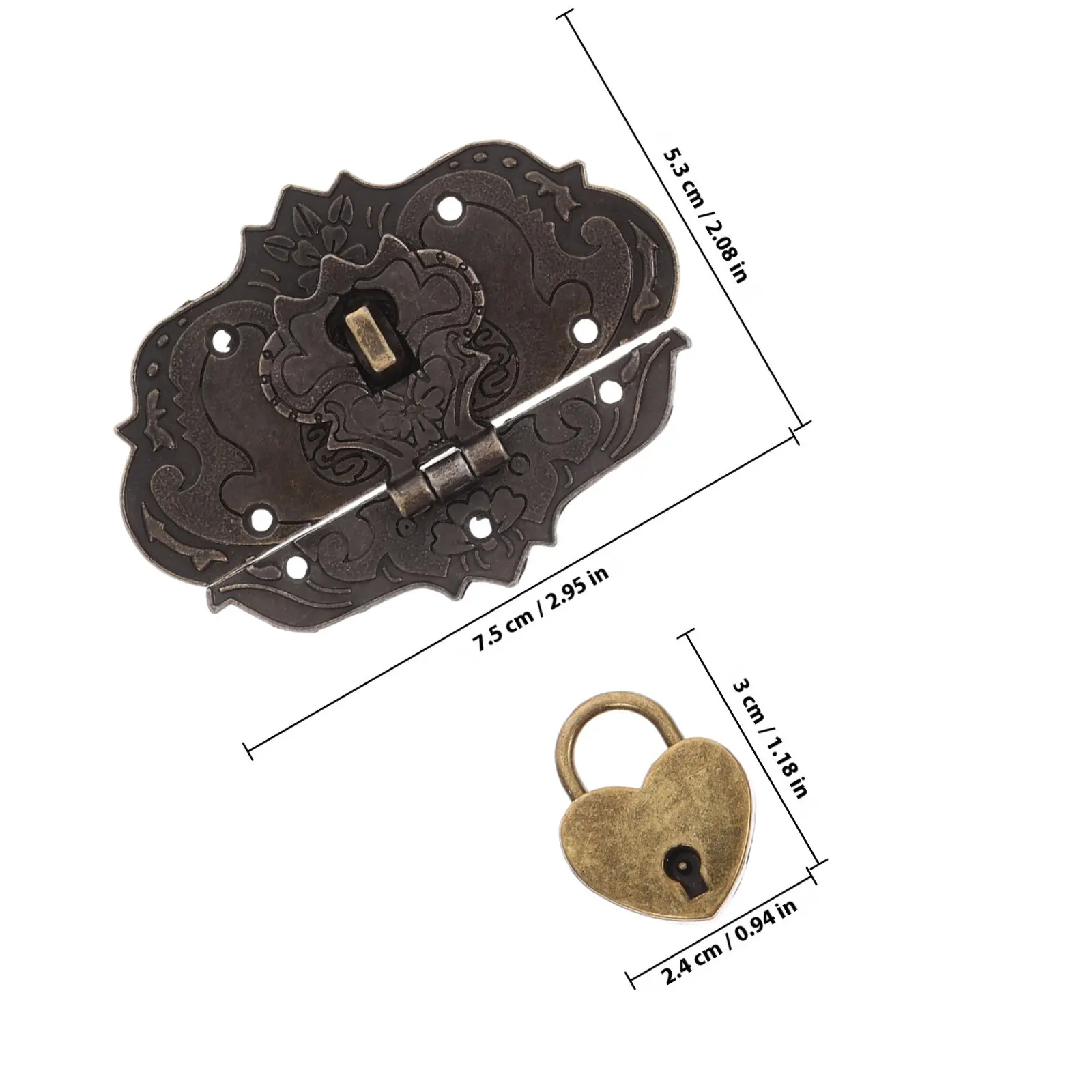 Retro Hasp Lock Vintage Decorative Latch Clasp Jewelry Treasure Chest Wood Case
