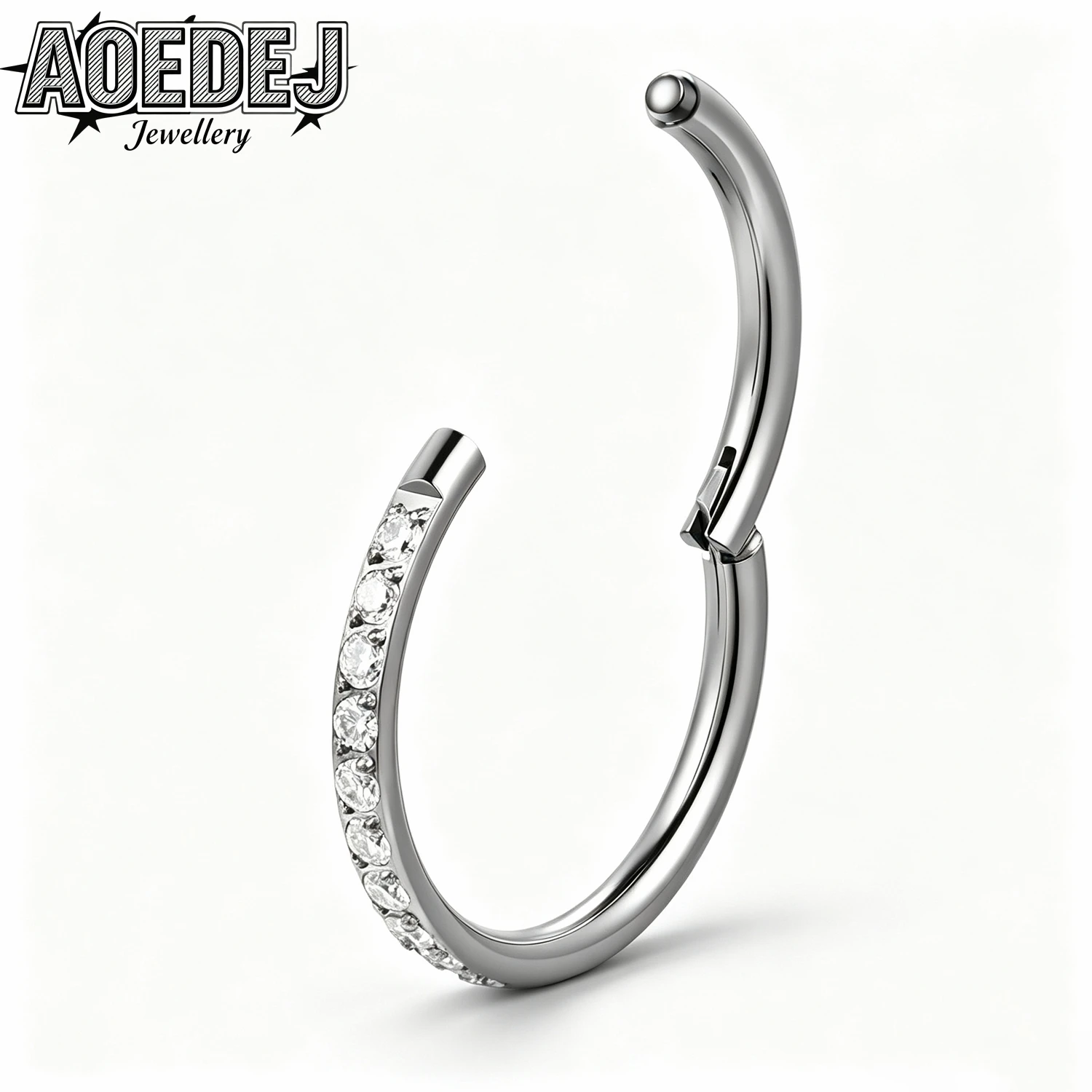 AOEDEJ 16G/18G ASTM F136 Titanium 1-2PCS/LOT Nose Ring CZ Crystal Septum Rings Round Hoop Earring Clicker Nostril Helix Piercing