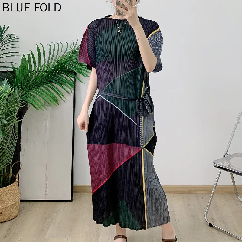 MIYAKE Drape Pleated Dress Pear-shaped Figure Simple Loose Slim Long Dress French Dress PLEATS Vestido High Quality Birthday