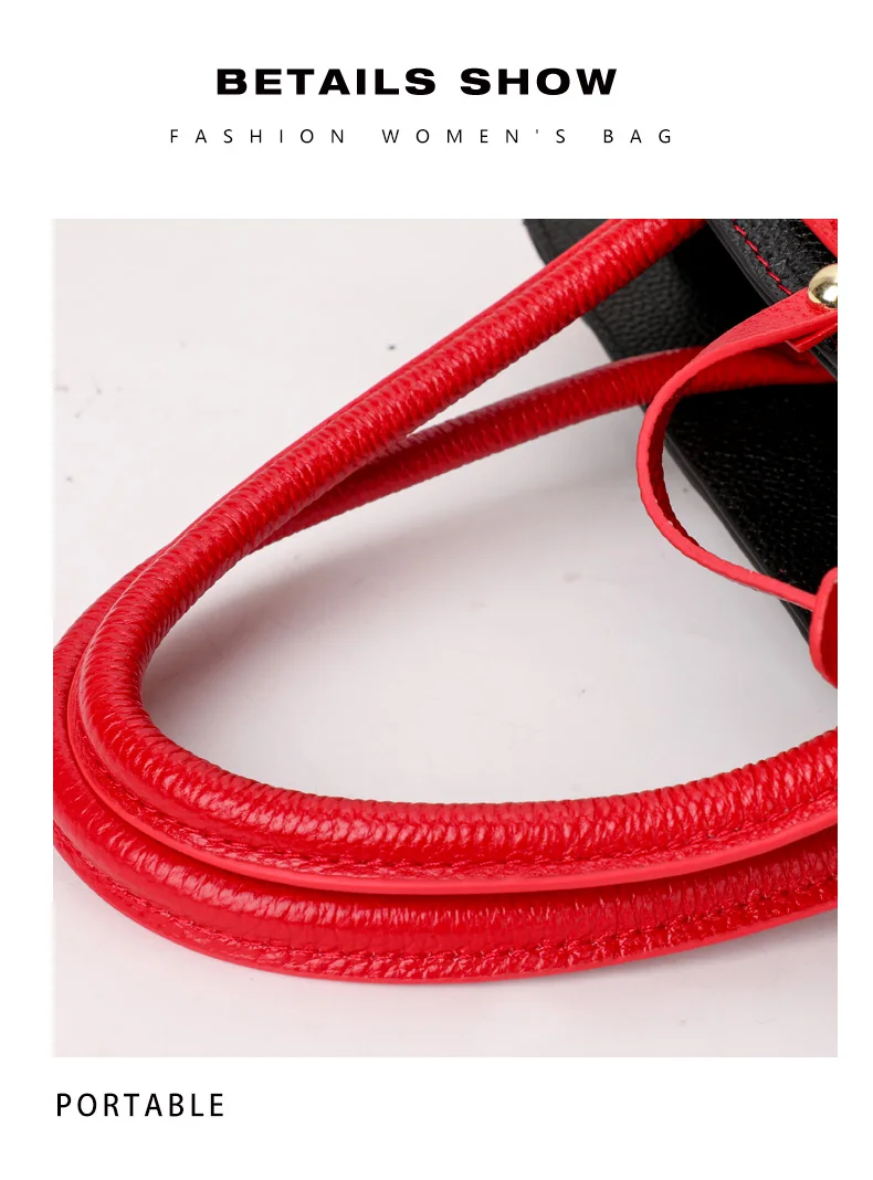 Schwarz-Rote Leder-Tragetasche für Damen mit Geprägtem Alphabet, Verstellbarem Riemen und Mehreren Taschen - Tägliche Crossbody-Shopper-Tasche – Detail 11