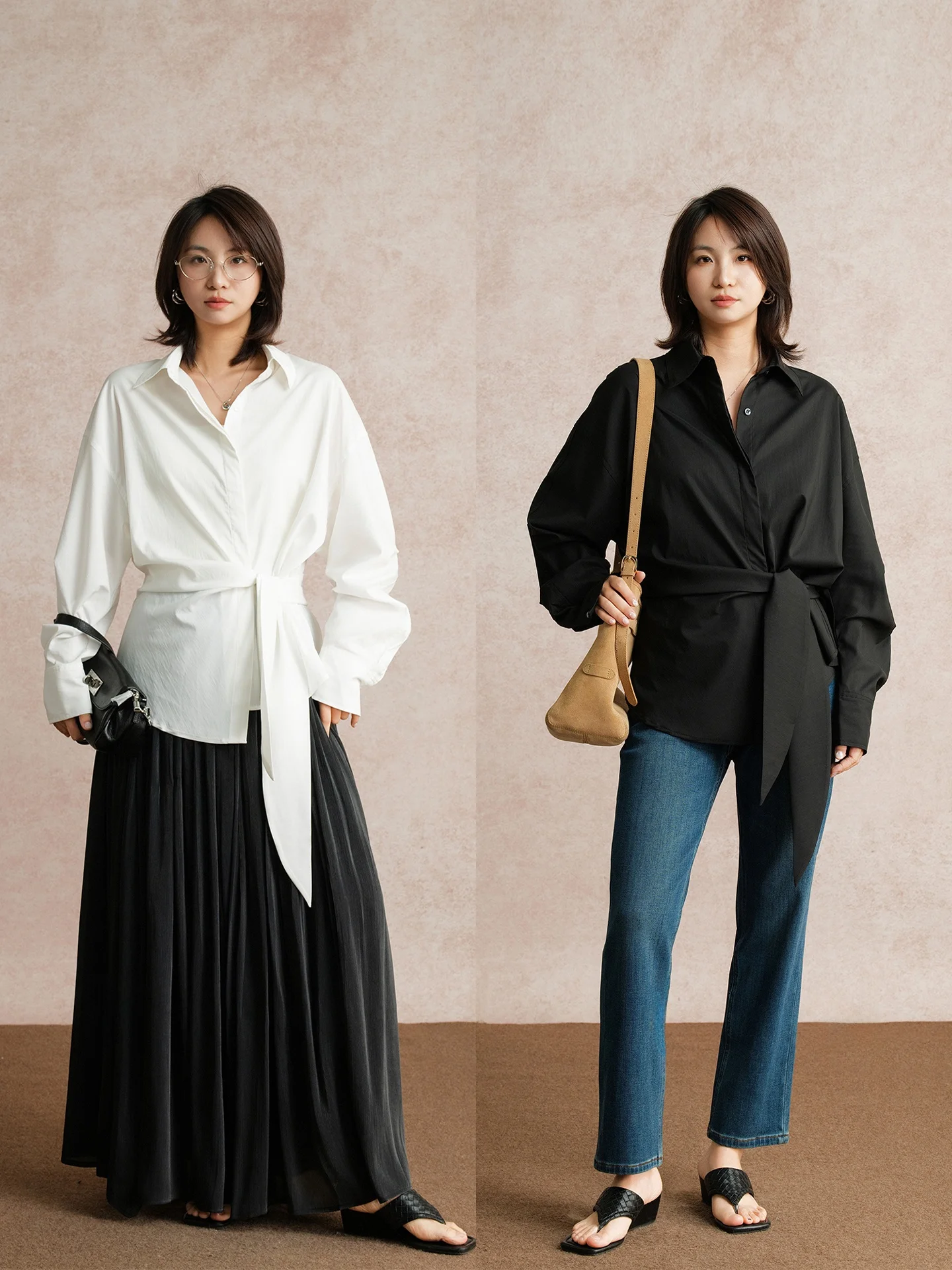 

Belin mat Sle Long Sve White irt Women's Waist-Cinching Belted Ele Maturi Aosphere Workwear Top