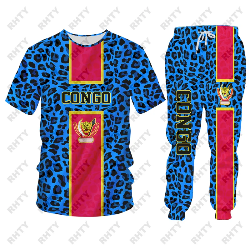 Congo Flag Leopard Hoodies Jacket Tracksuit Men 3D Print Pants Oversize African Pullover Sweatshirt Unisex Clothes Dropship 4XL