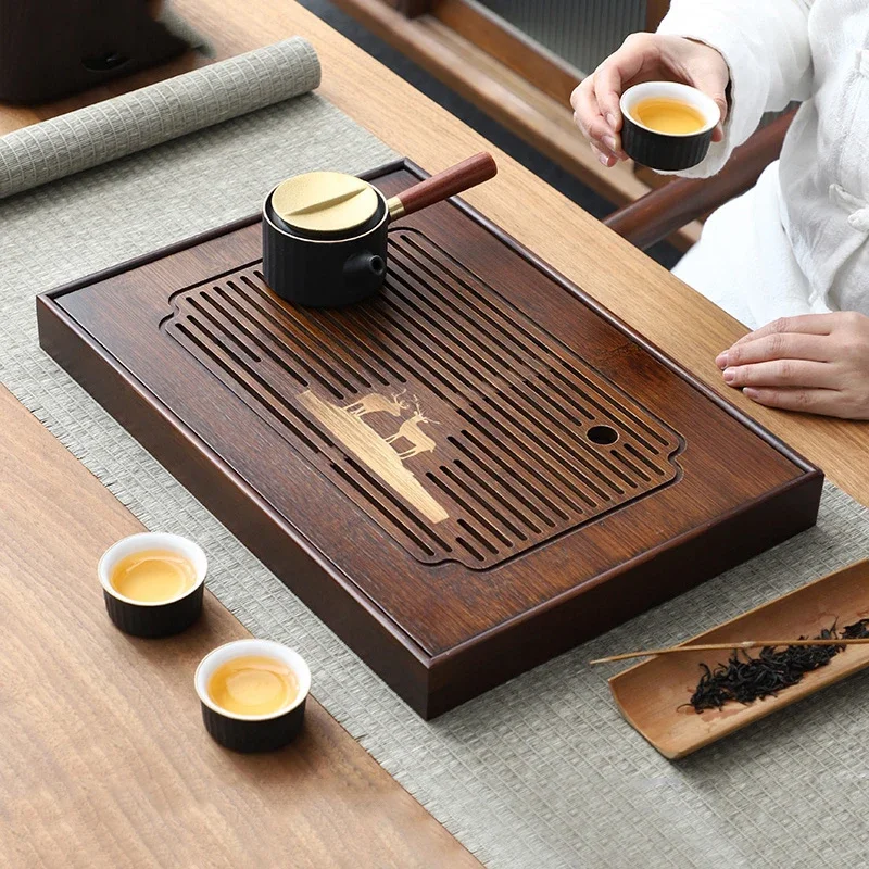 Natural Bamboo Tea Tray Water Storage Kung Fu Tea Set Household Rectangular Board Storage Tray Bandeja Tray Serving