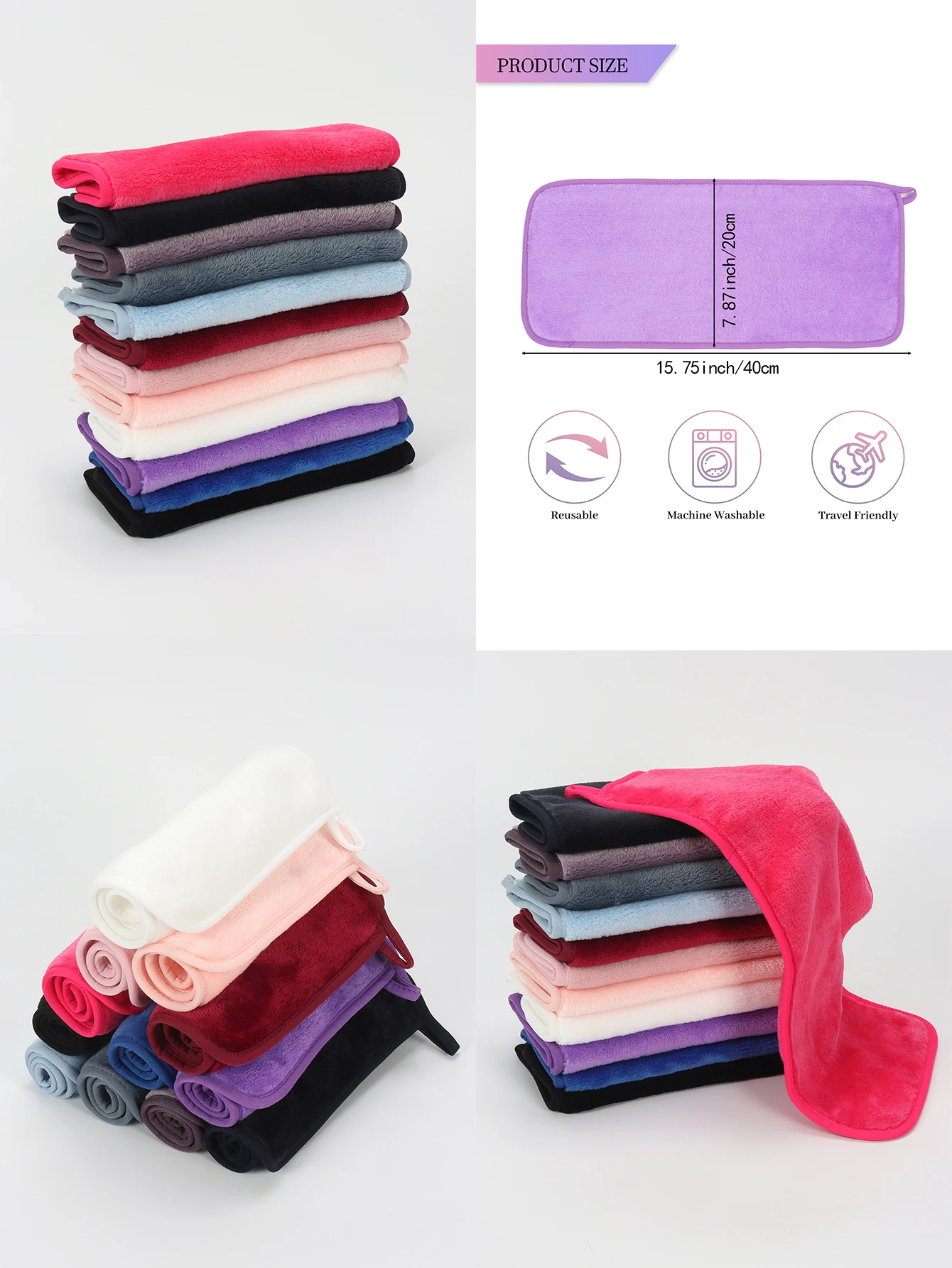 2040 مناشف تنظيف معلقة، أدوات إزالة المكياج قابلة للغسل في الغسالة وإعادة الاستخدام، مناسبة لجميع أنواع البشرة