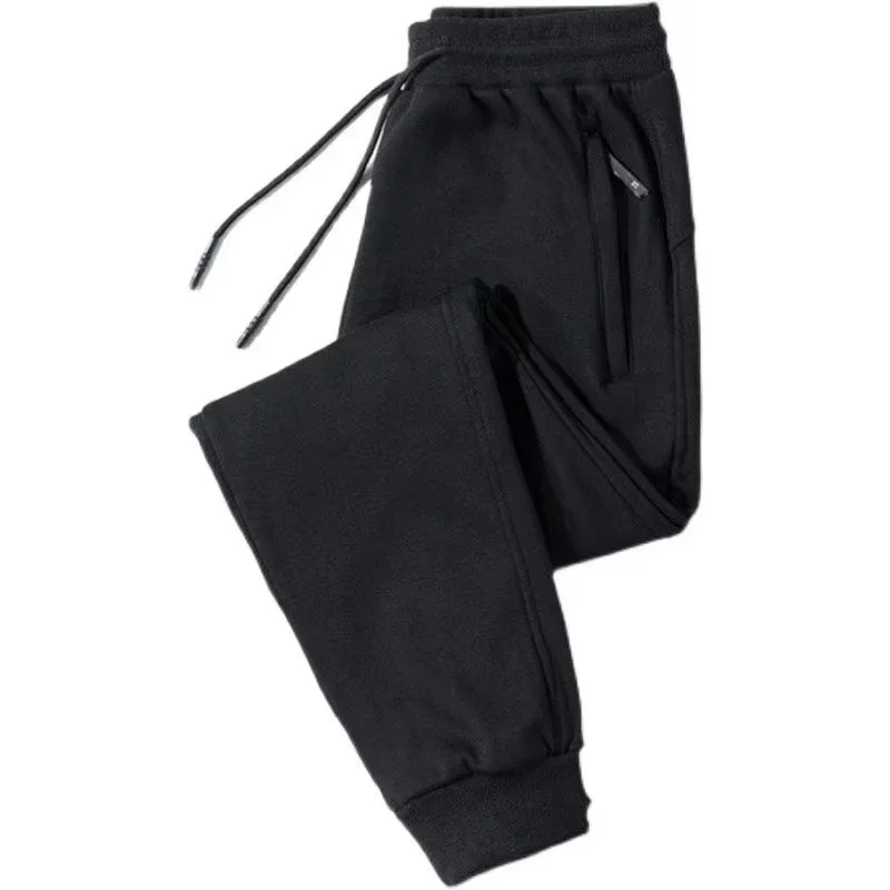 2025 Male Elastic Waist Soft Warm Casual Ankle Band Zipper Pockets Trousers Men Drawstring Pants Loose Spring Fall Sweatpants