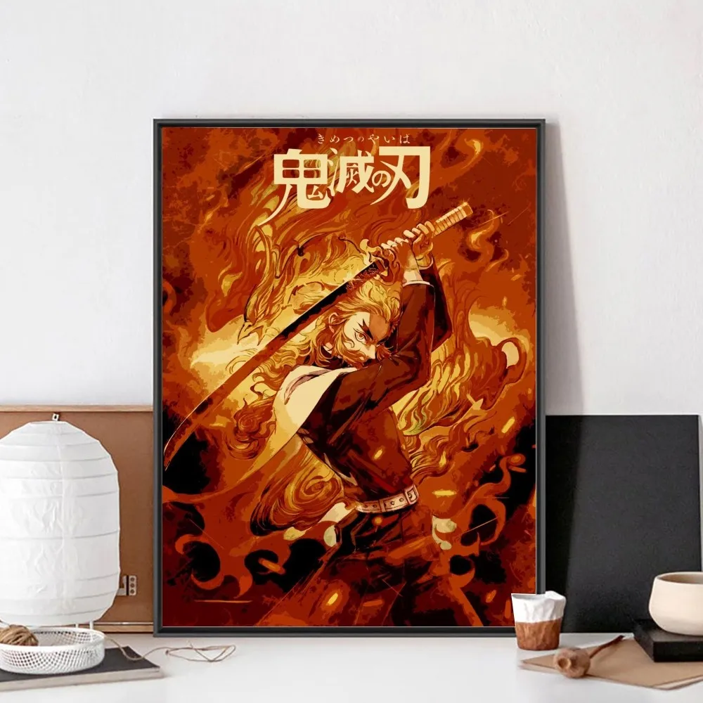 Demon Slayer Kyojuro Rengoku No Framed Poster Kraft Club Bar Paper Vintage Poster Wall Art Painting Bedroom Study Stickers