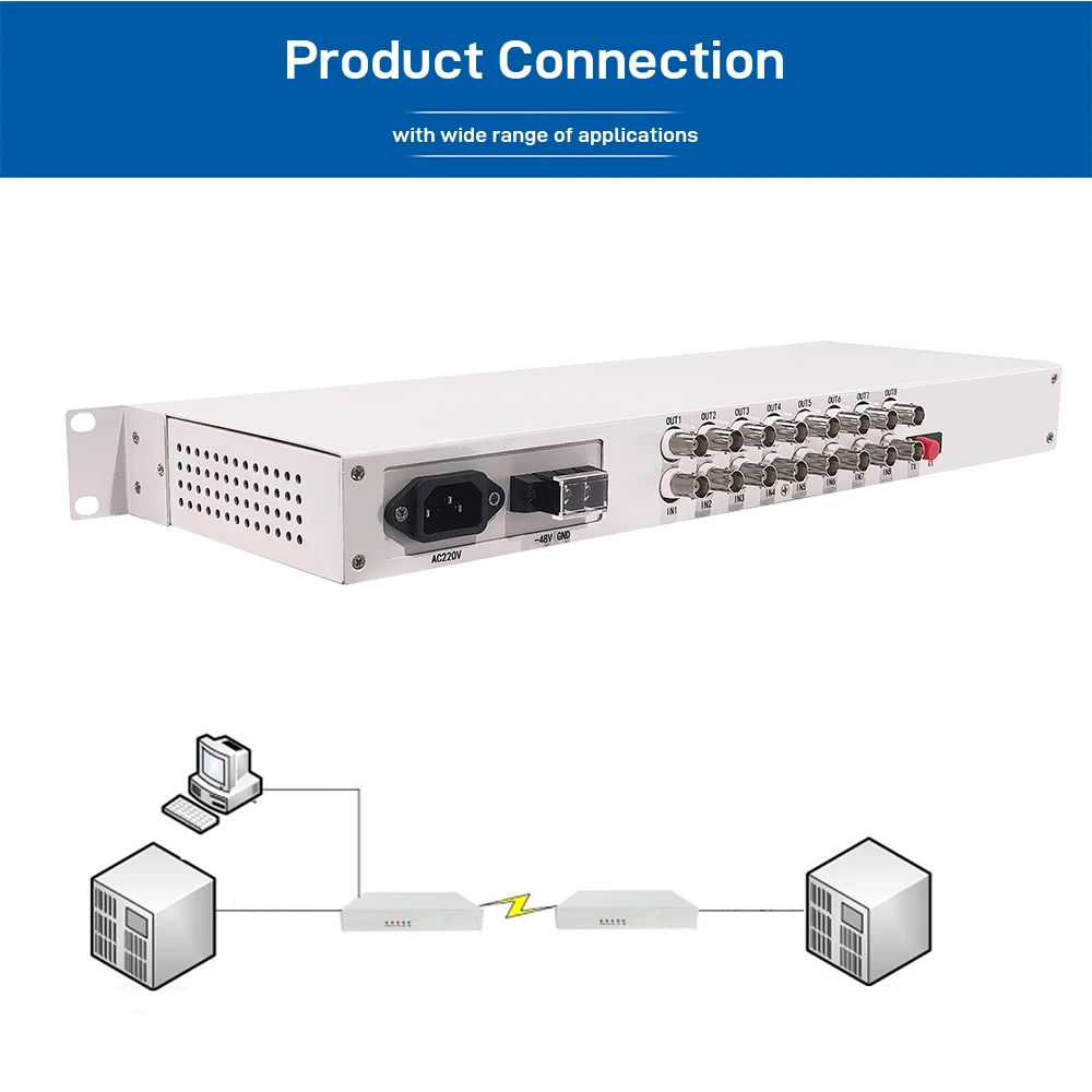 8E1 Fiber Optical Multiplexer PDH Optical Terminal 8E1 Over Fiber FC SC Single Fiber 155M Rackmount