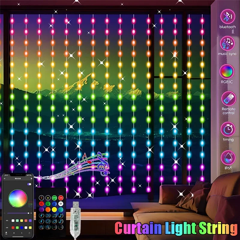 

Curtain Light String USB Plug Remote Control LED Curtain Light APP Bluetooth Control String Lights for Room Decorations