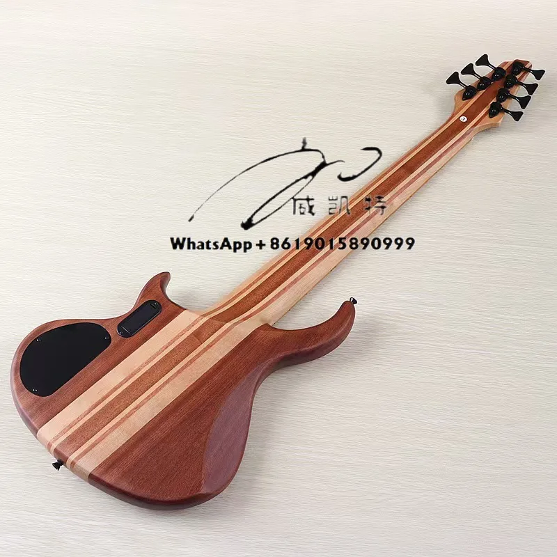 43-Inch 7-and 6-String Active Electric Bass Guitar with Matte Finishing Teak Veneer Top Panel Mini LED Light-Up Effect