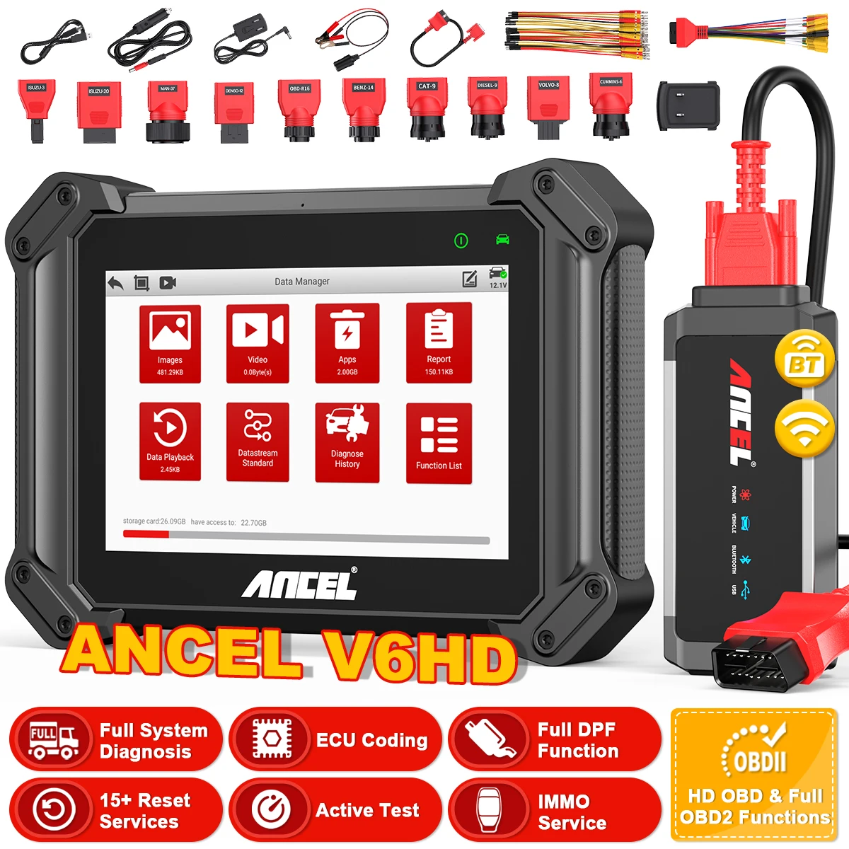 

Диагностический сканер для грузовиков ANCEL V6 HD с функцией DPF Regen, кодированием ЭБУ, двунаправленной связью, для тяжелых грузовиков, OBD HD диагностический инструмент