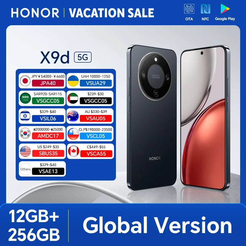 HONOR X9d 12GB+256GB Global Version 5G Smartphone 6.79'' 120Hz AMOLED Screen 108MP AI Main Camera 8300 mAh 66W Supercharging