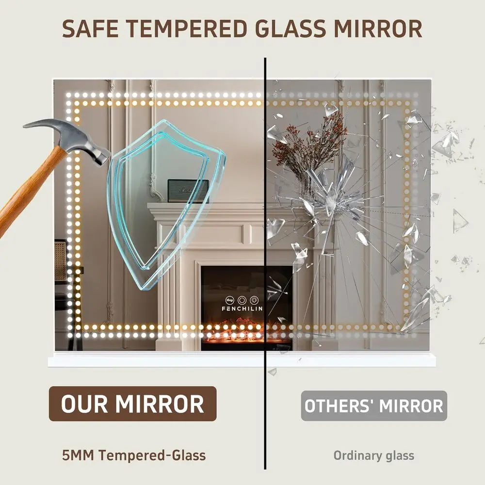 مرآة زينة مضاءة LED مقاس 32 × 23 مع 3 أوضاع قابلة للتعتيم، وتحكم باللمس، وتكبير 10 مرات #5