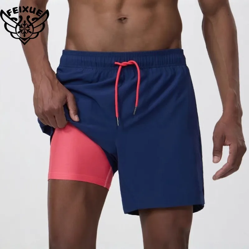 

Latest Mens Shorts Breathable Long Lining Quick-Dry Sports Swim Traje De Baño Hombre Zipper Pockets Beach Shorts Surf