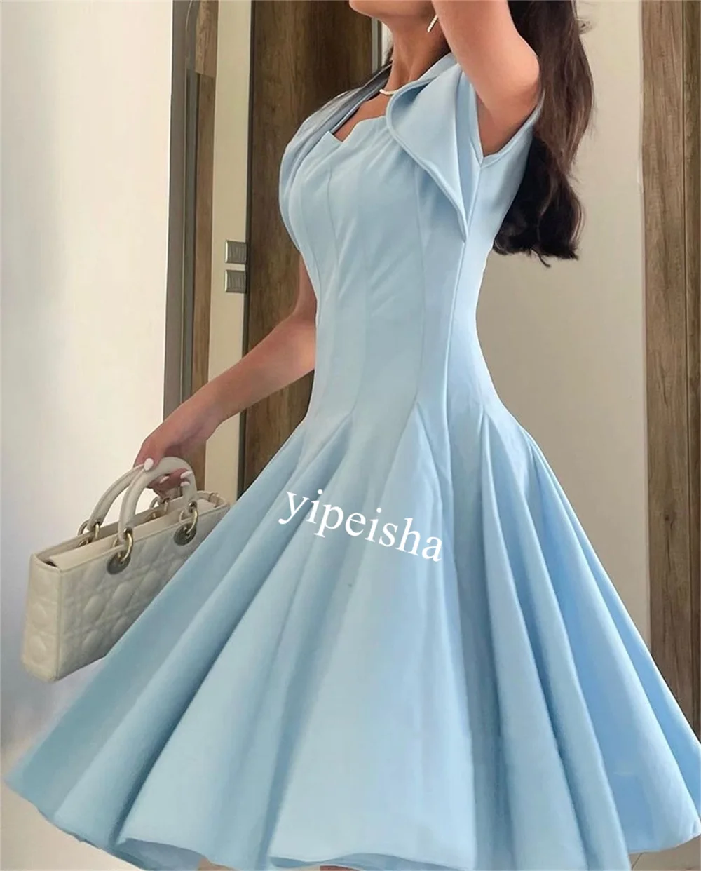 Ball Dress Evening Charmeuse Ruched Formal  A-line Scoop Neck Bespoke Occasion Gown Knee Length Dresses Saudi Arabia