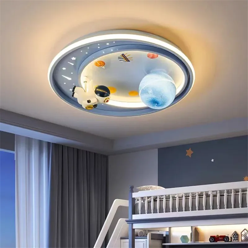 

Creative Round Ceiling Light Moon Astronaut Light Cartoon Eye Care Kids Baby Led Ceiling Light Blue Pink Boy Room Decor Lamp