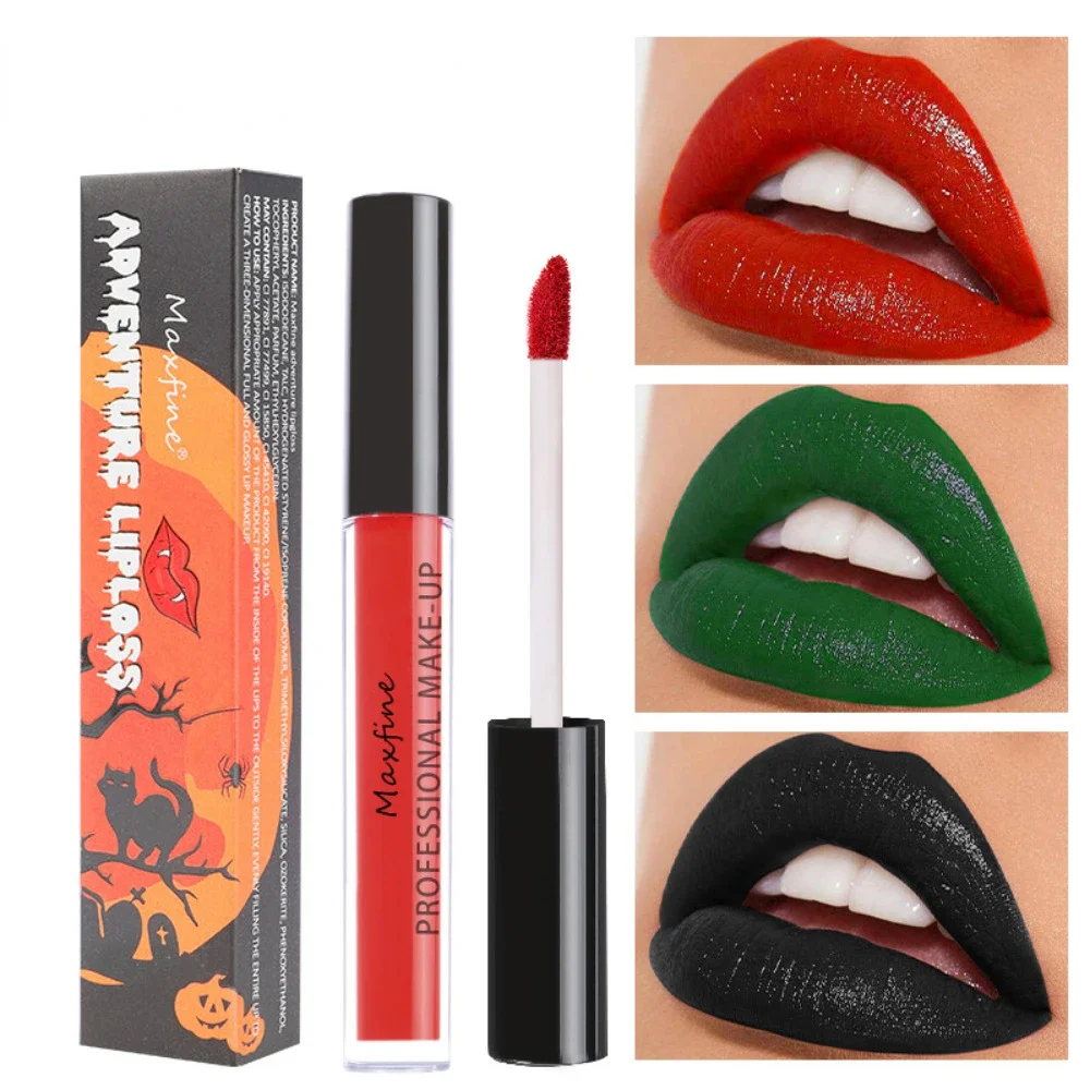 6-Color Halloween Lip Glaze Lasting Color Waterproof Matte Mist Lip Glaze Cosplay Dress Up Black White Green Liquid Lipstick Set