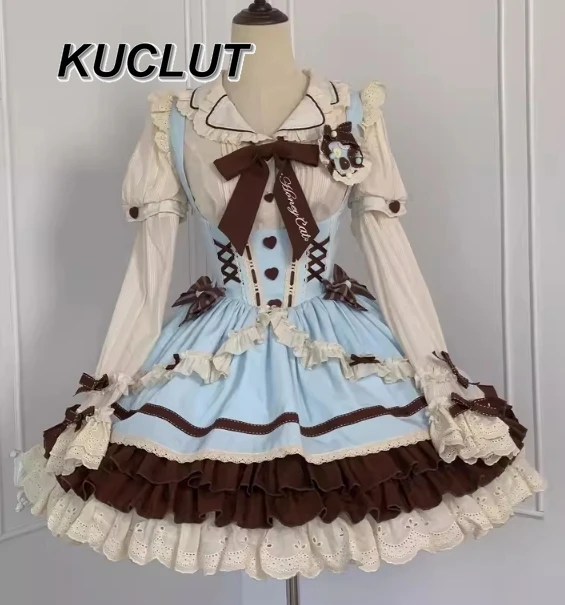 

Lolita Style Sweet Cute Coffee with Breast Brace Jsk Dress Fashion Top and Dress Outfit Spring and Autumn Women's 2 Piece Set