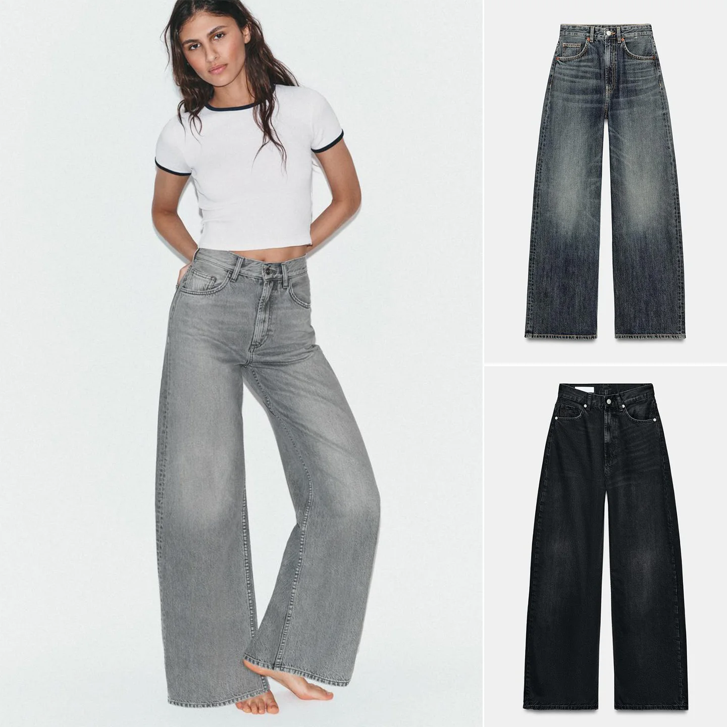 

Spring Summer New Women's Casual Metal Button Ultra Long Wide Leg High Waist Jeans Straight Cut Polyester Fiber Button Closure