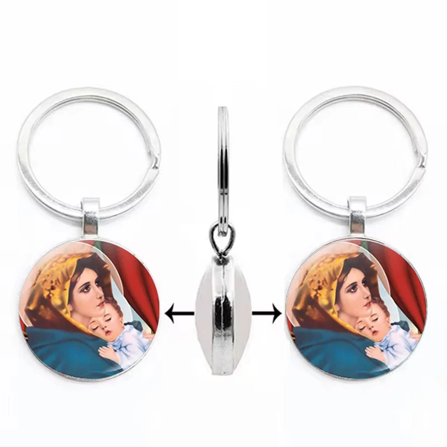 Double sided dome glass keychain gift for the Virgin Mary of Jesus