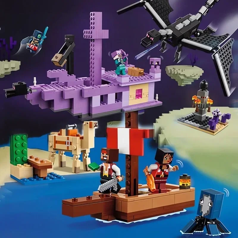 Image of Der Ender-Drache und das End-Schiff Baumhaus-Dorf Bausteine Spielzeug für Kinder Geburtstags- und Weihnachtsgeschenk