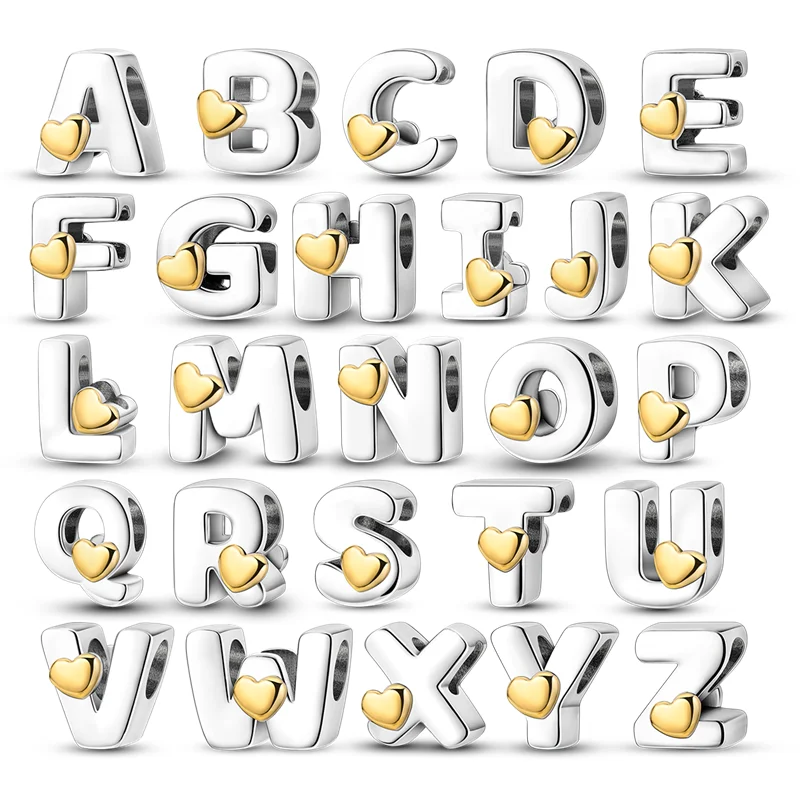 Hot Sale Silver 925 26 Alphabet Letters Charm Heart Love Bead for Original Charms Bracelets for Women DIY Fine Jewelry Gifts