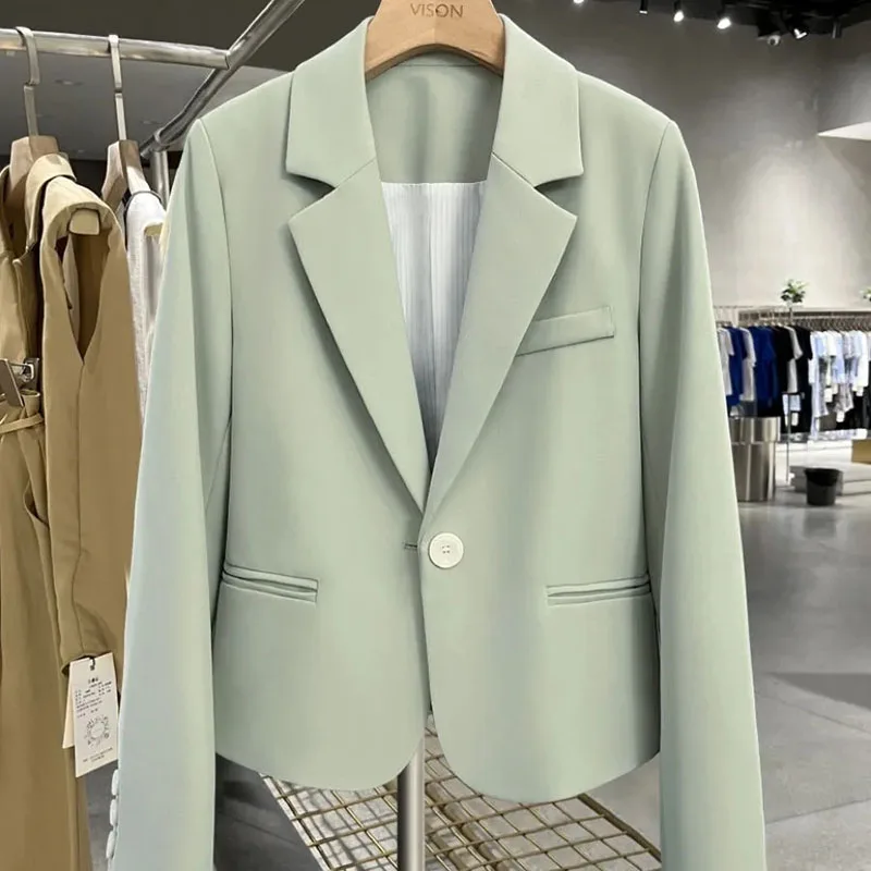 

Ladies New Spring And Autumn New Suit Jacket Loose Joker Short Solid Color Suit V-Neck Button Comfortable Office Suit Jacket