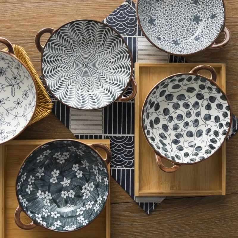 

780ml Japanese soup bowl with handle, ceramic Nordic tableware surface, dish bowl, kitchen utensils, tableware ramen bowl