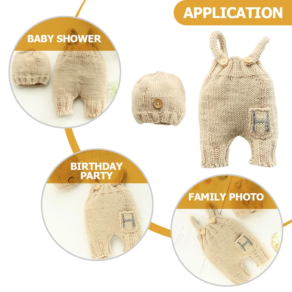 

1 set 1 Set Kids Knitted Hat Suspender Outfit Baby Photography Props Newborn Baby Shower Birthday Party Costume Infant Kids