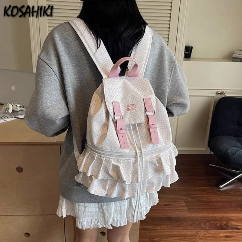 

Women Preppy Outdoor Travel Backpack Letter Embroidery Fashion Students Backpacks Korean New Sweet Dots Schoolbags Y2k Aesthetic