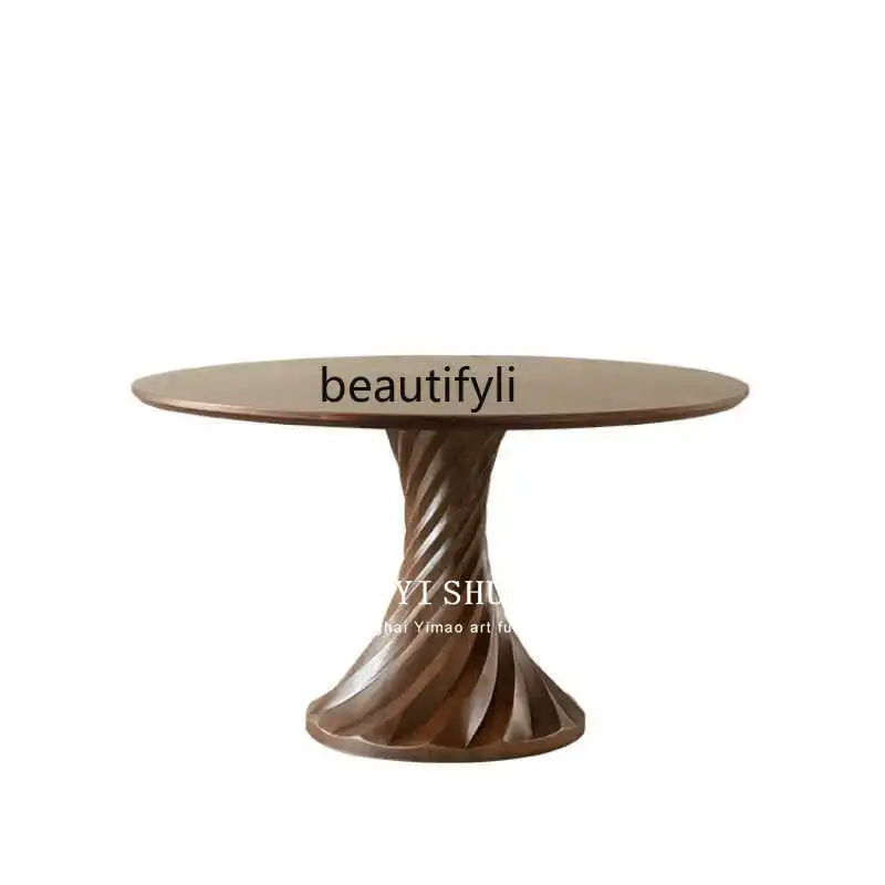 Medieval solid wood heterosexual round dining table designer creative round table simple art round dining table