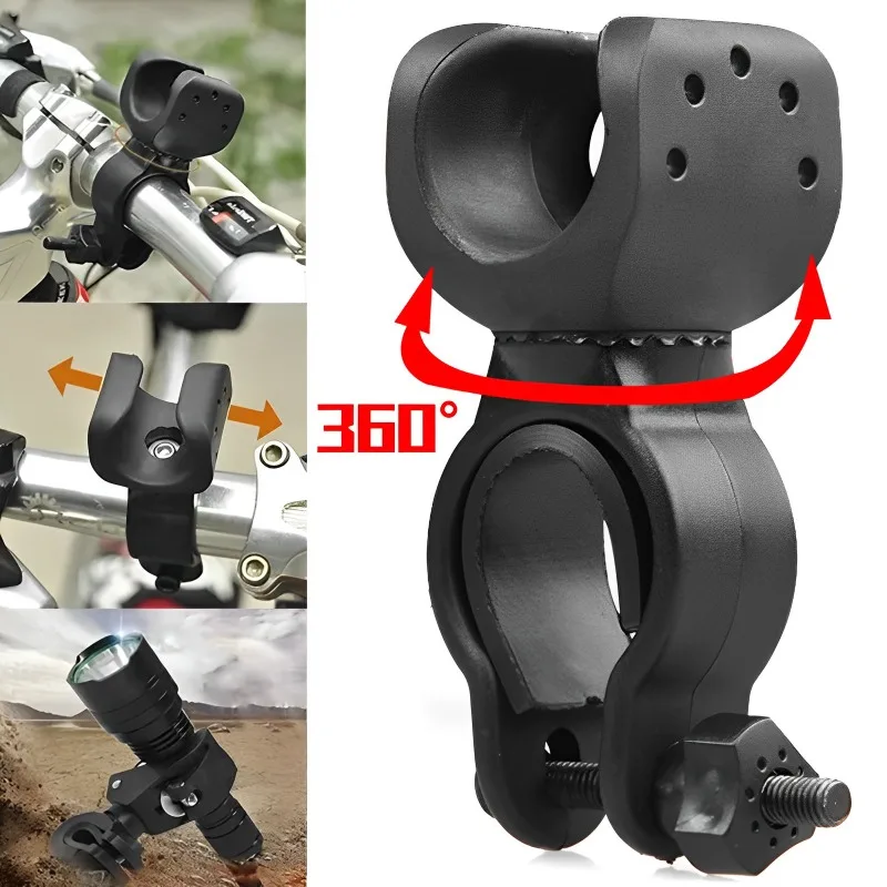 360 Degree Rotation Bicycle Light Holder Flashlight Bracket Mountain Road Bike Multifunction Torch Mount Head Front Light Clip