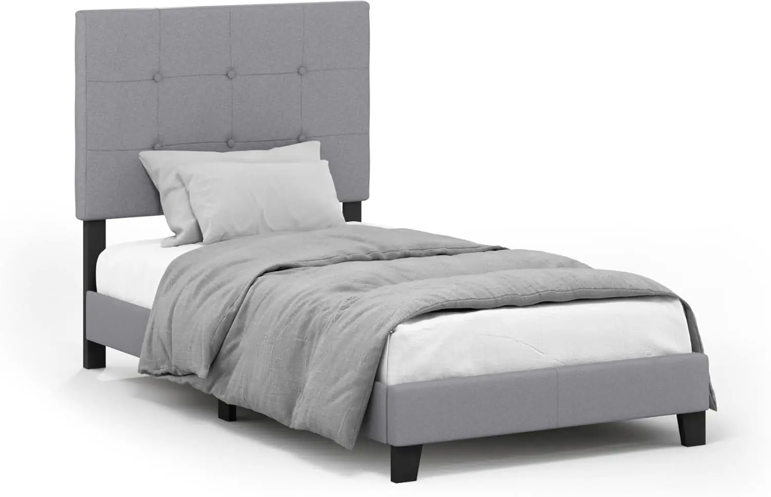 Laval Button Tufted Upholstered Platform Bed Frame, Twin, Glacier