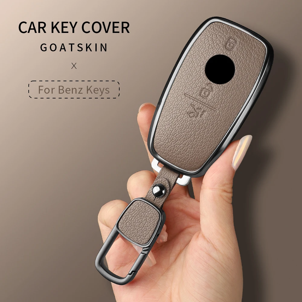 Aluminium Alloy Goatskin Car Key Case Cover For Benz  W176 W177 W205 W206 W212 W213 W222 W223 W167 463 X166 A C E S G CLS Class