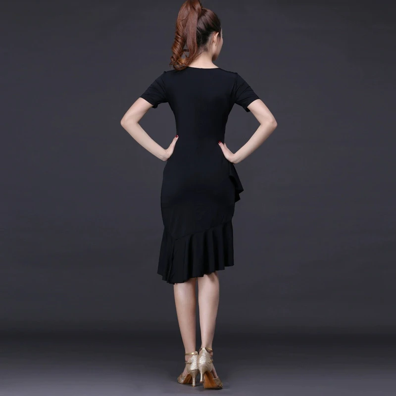 Large Size Latin Dress Dance Female Spring and Summer New Sexy Slim Short Sleeve V-neck Line Dance Clothing Lotus Skirt Dress