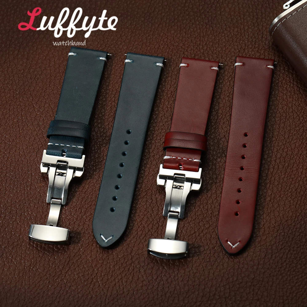 Universelles Lässiges Herren-Uhrenarmband aus Ölwachs-Leder mit Schnellverschluss und Schmetterlingsverschluss, 18mm 20mm 22mm Ersatz-Armband