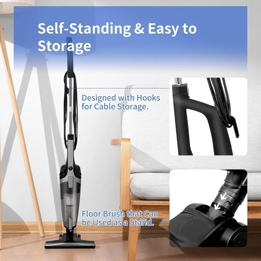 مكنسة كهربائية سلكية قوية بقدرة 600 وات 20 كيلو باسكال لتنظيف منزلي فعال، مثالية للأرضيات الصلبة والسجاد بقوة شفط عالية مع L #3