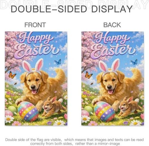 Happy Easter Funny Golden Retriever Garden Flag,Easter Eggs Bunny, 12x18 Inch XXQ