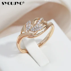 SYOUJYO Vintage Natural Zircon Lear Rings For Women 585 Rose Gold Color Fine Jewelry Simple Trendy Rings Luxury Gift 2022