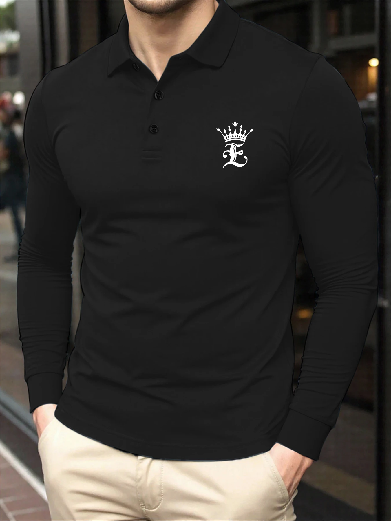 

Одежда с простым принтом Crown Letter E, мужские универсальные удобные рубашки поло, деловая дышащая футболка, модные базовые футболки