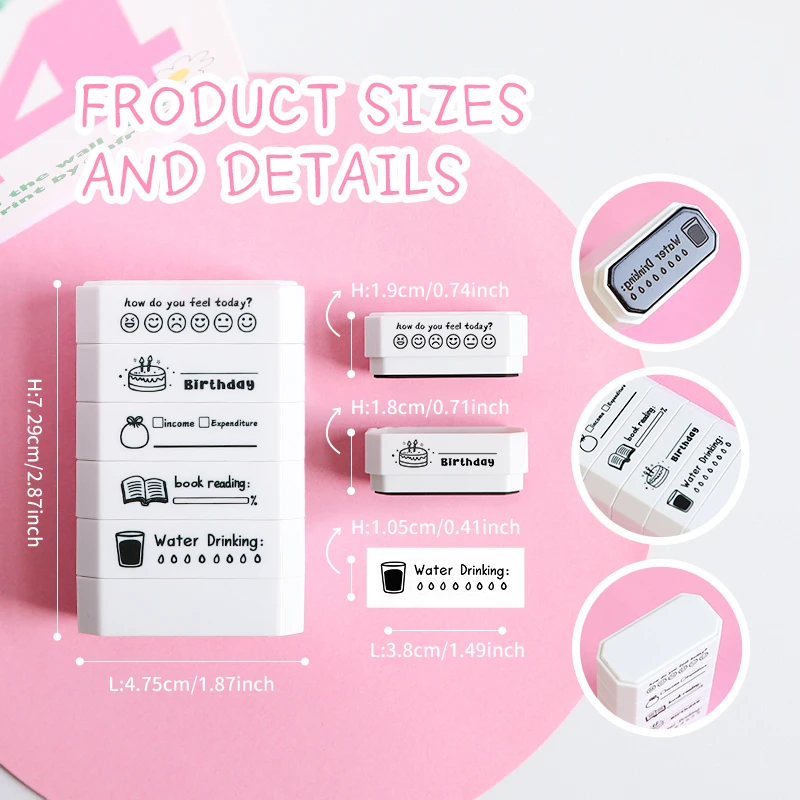 5-layer Stamp for Journaling & Planner Stamps - Tracking of Birthdays, Water Intake, Expenses, Reading Log, Mood Diary - Gift