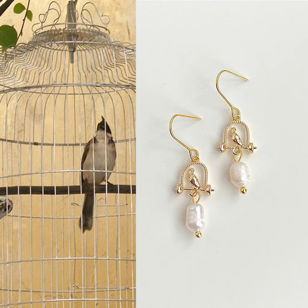 

1 Pair French Water Drop Bird Cage Pearl Earrings Retro Style New Chinese Earrings