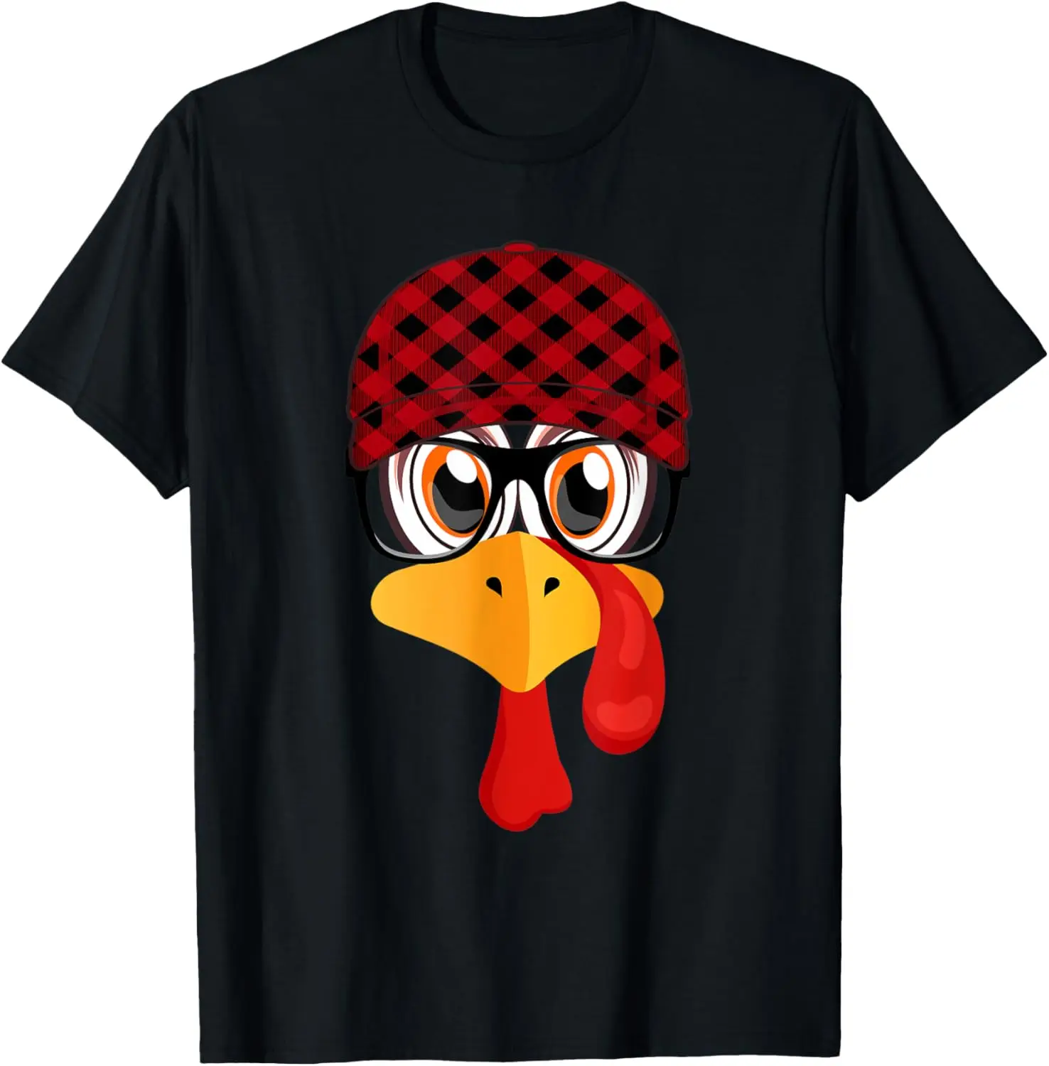 Thanksgiving Turkey Face With Fall Pattern Cap And Glasses T-Shirt