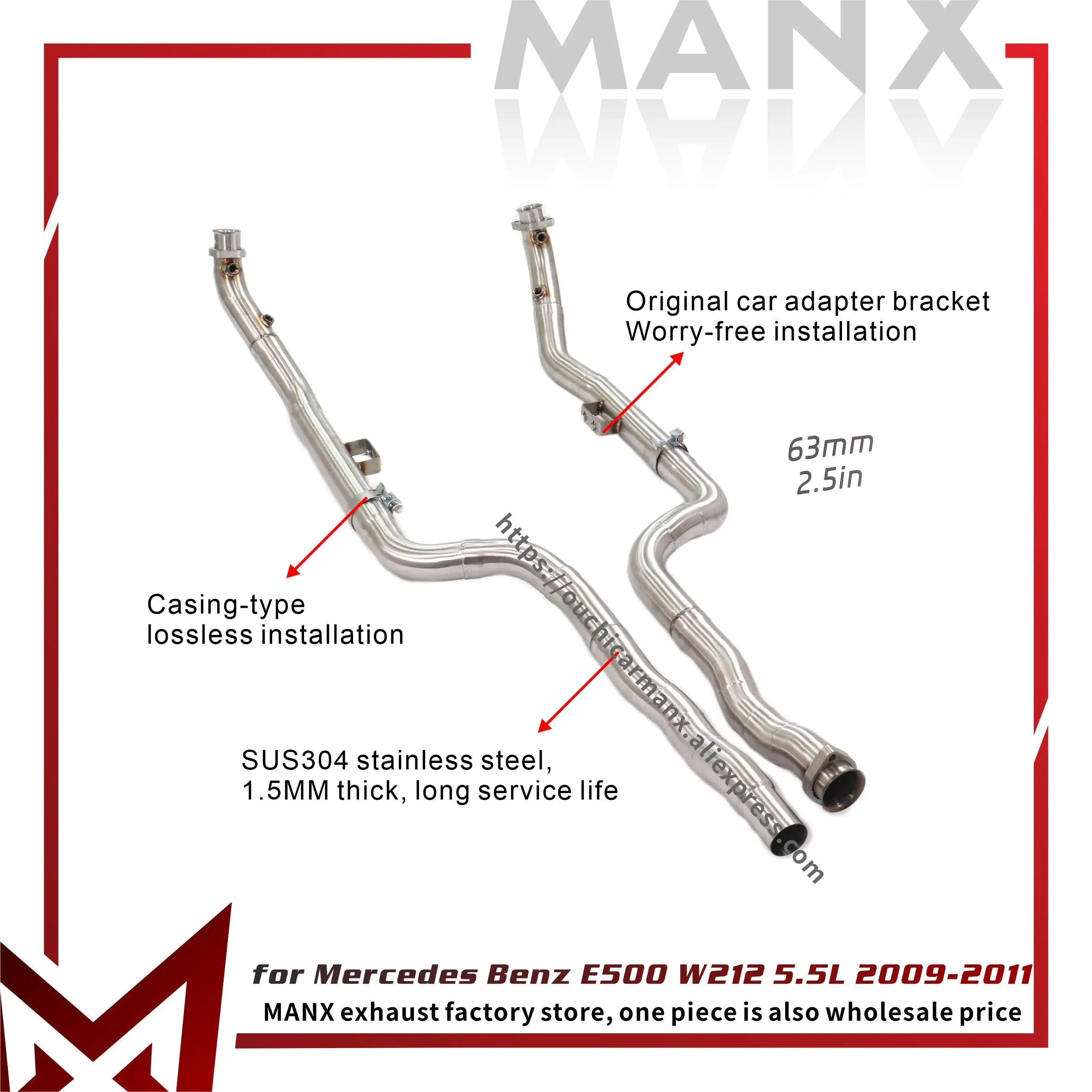 

MANX SUS304 for Mercedes Benz E500 W212 5.5L 2009-2011 Exhaust system Downpipe Lossless installation