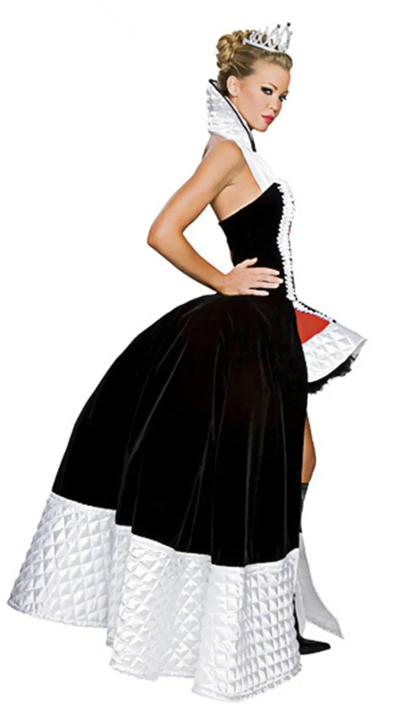 Adult Queen of Hearts Costumes Alice In Wonderland Women Fancy Dress with Crown