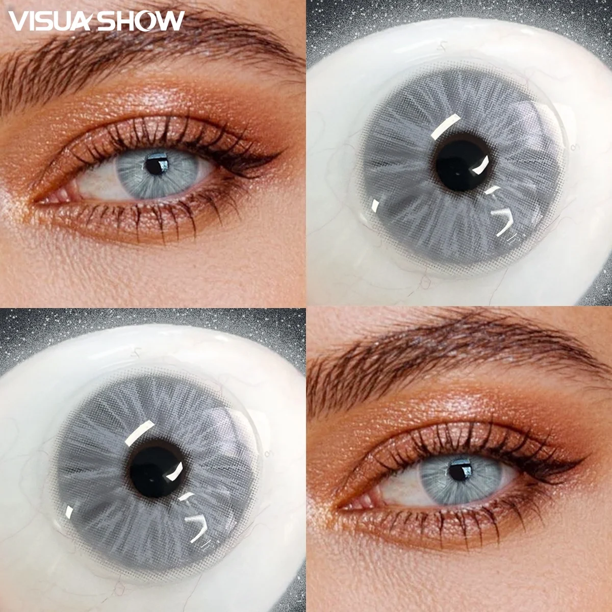 VISUASHOW 1 Paar graue Kontaktlinsen, kleine Pupille, halbjährlich verwendbare, farbige Kontaktlinsen zur Augenvergrößerung für Beauty, Cosplay und Make-up – Detail 16