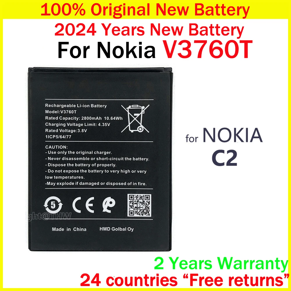 New Original Battery 4.35V 10.64Wh 2800mAh V3760T Rechargeable Battery For Nokia C2 Batteries